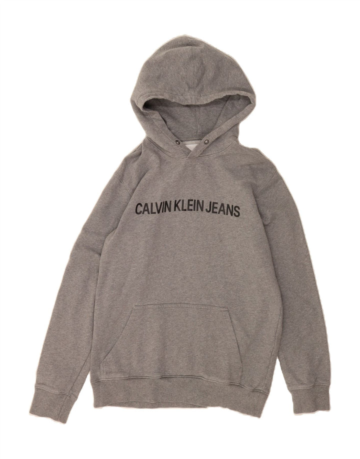 CALVIN KLEIN JEANS Mens Graphic Hoodie Jumper Large Grey Cotton Vintage Calvin Klein Jeans and Second-Hand Calvin Klein Jeans from Messina Hembry 
