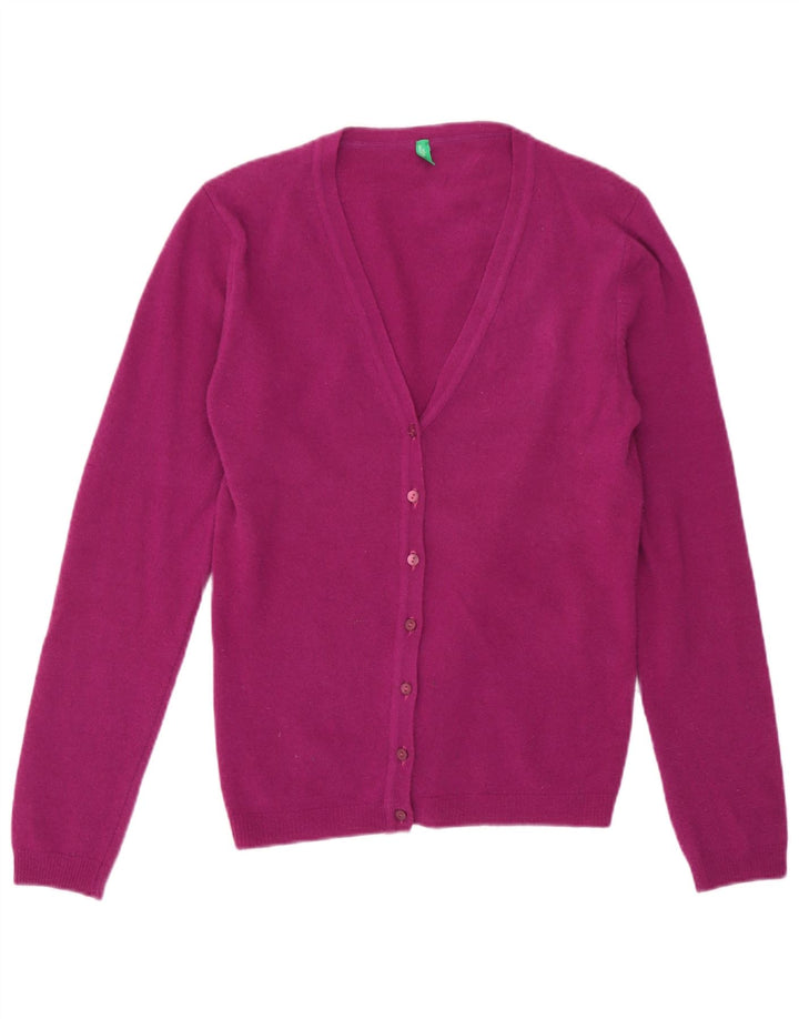 Suéter cardigã feminino Benetton Reino Unido 8 lã roxa pequena