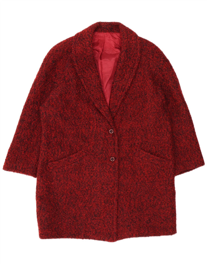 VINTAGE Womens Oversized Coat UK 16 Large Burgundy Flecked