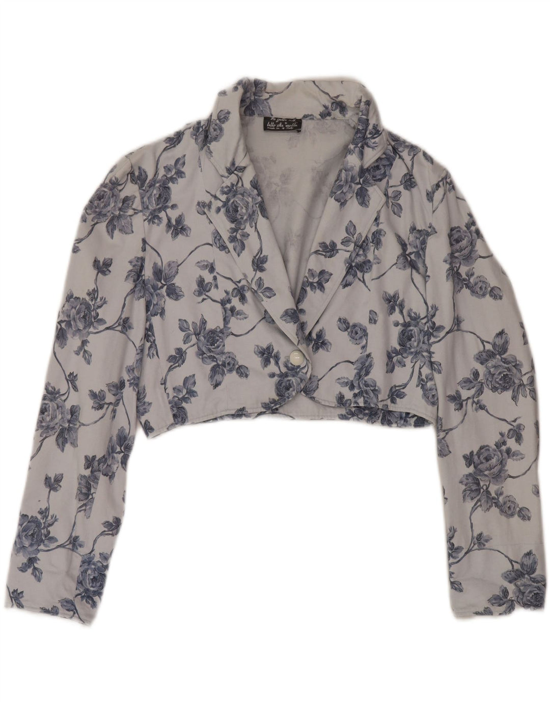 Jaqueta Bolero Feminina Vintage com 1 Botão Reino Unido 14 Floral Azul Médio