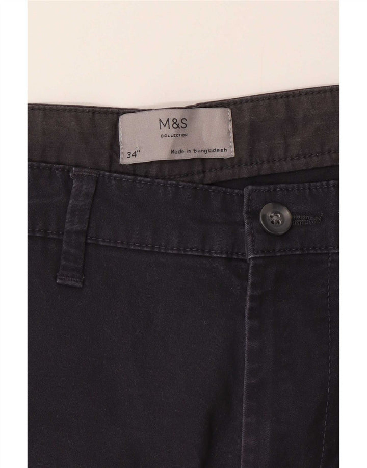 Shorts chino masculino Marks & Spencer W34 grande algodão azul marinho