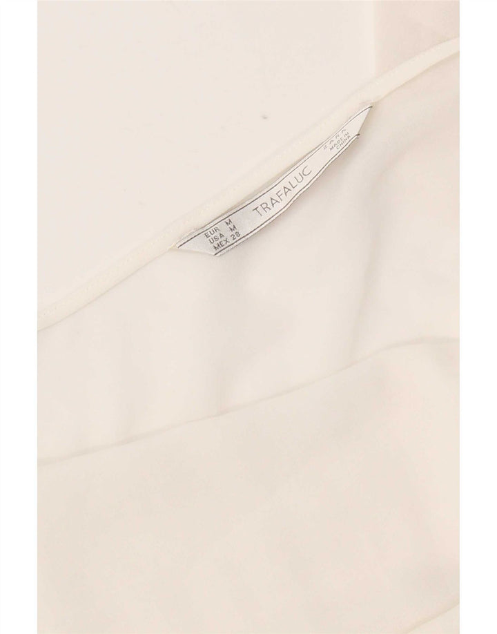 Zara blusa feminina manga comprida top UK 14 médio branco