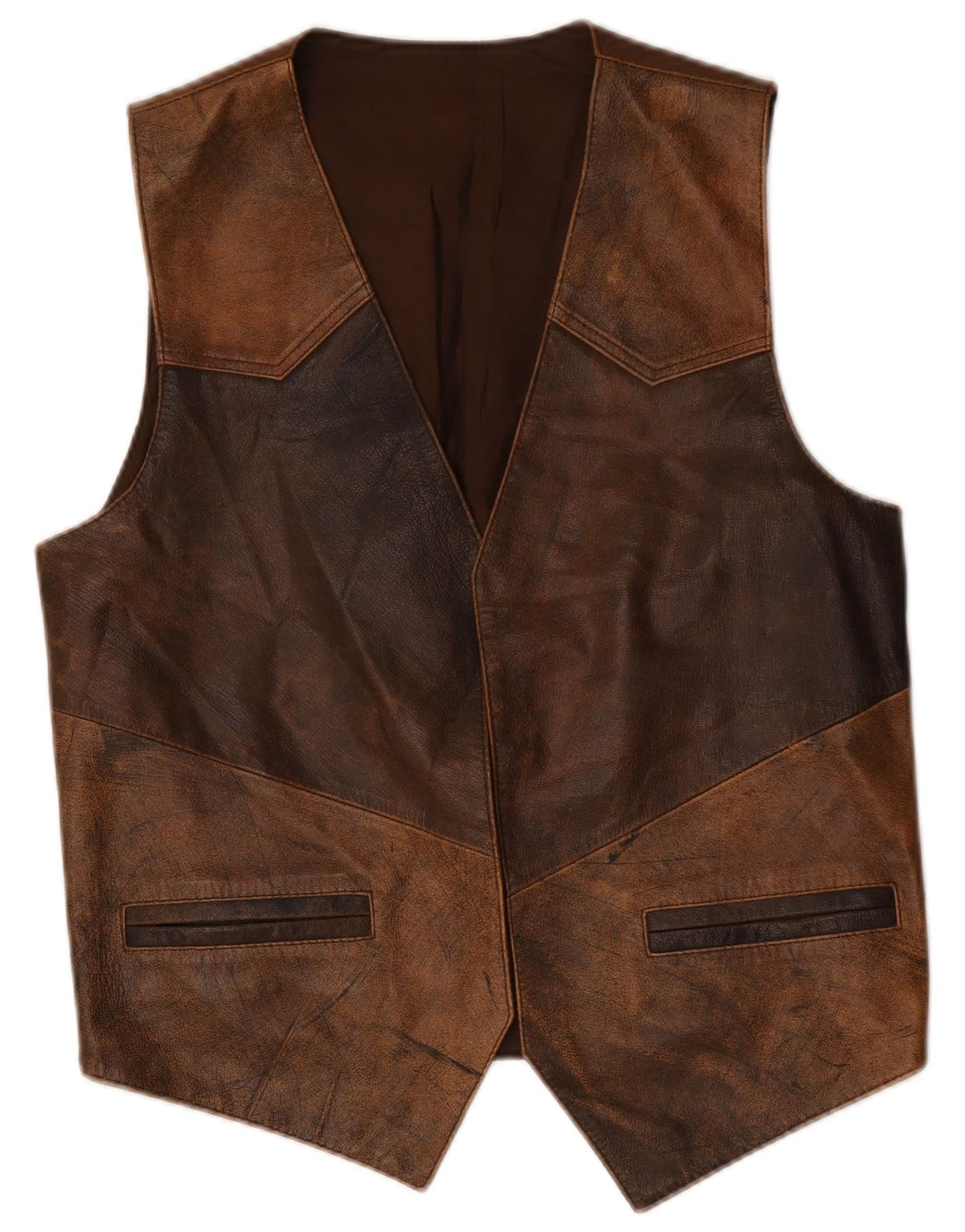 Colete de couro masculino vintage bloco colorido marrom médio
