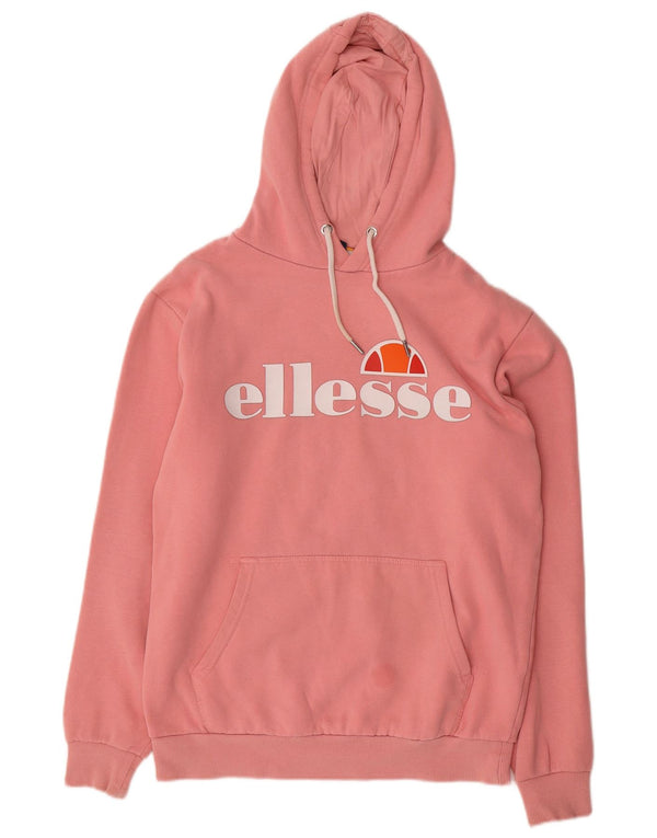 Ellesse Womens Graphic Oversized Hoodie Jumper UK 10 Small Pink Cotton