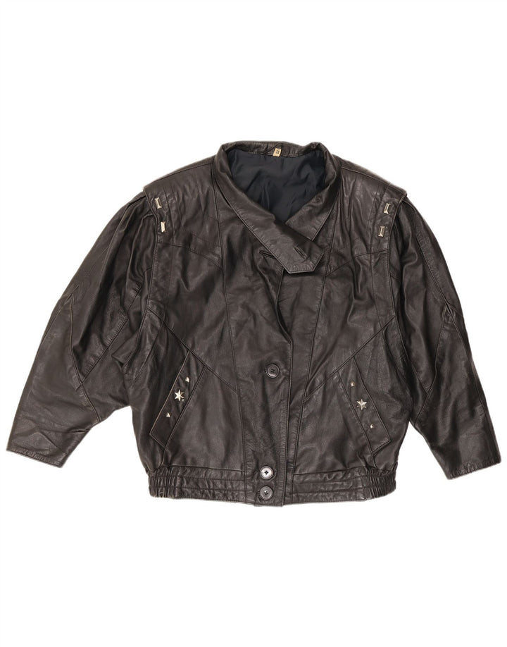 Jaqueta de couro feminina VINTAGE EU 38 médio preto