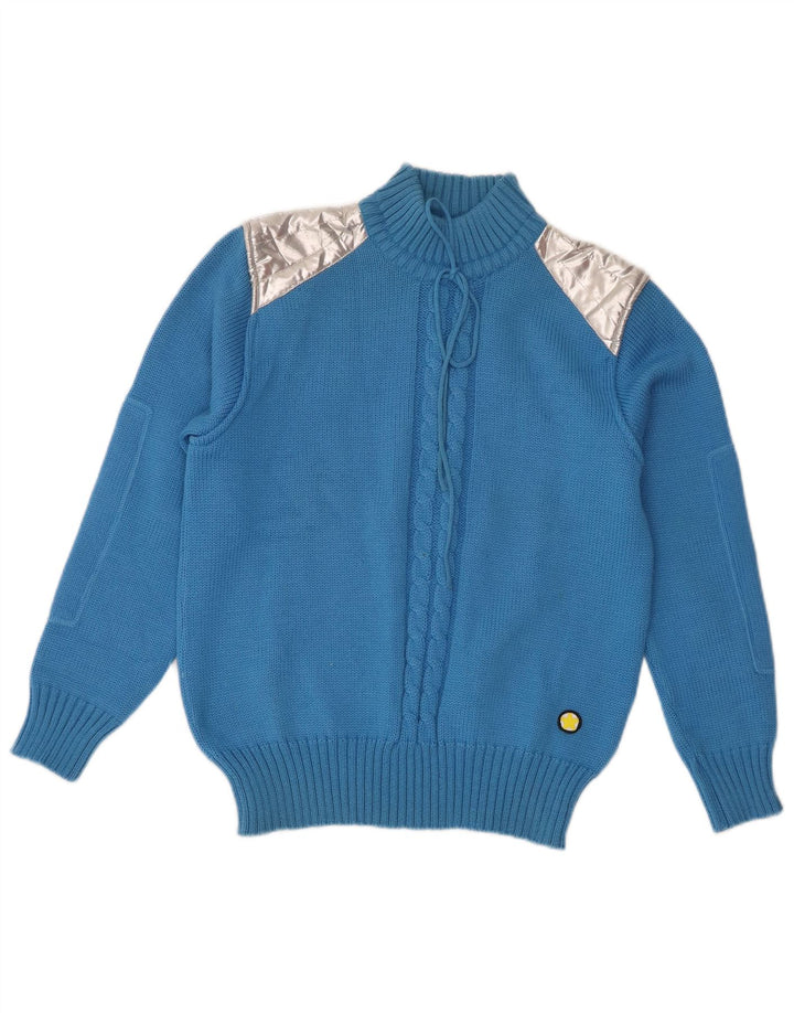 Suéter feminino vintage com gola tartaruga IT 44 bloco colorido azul médio