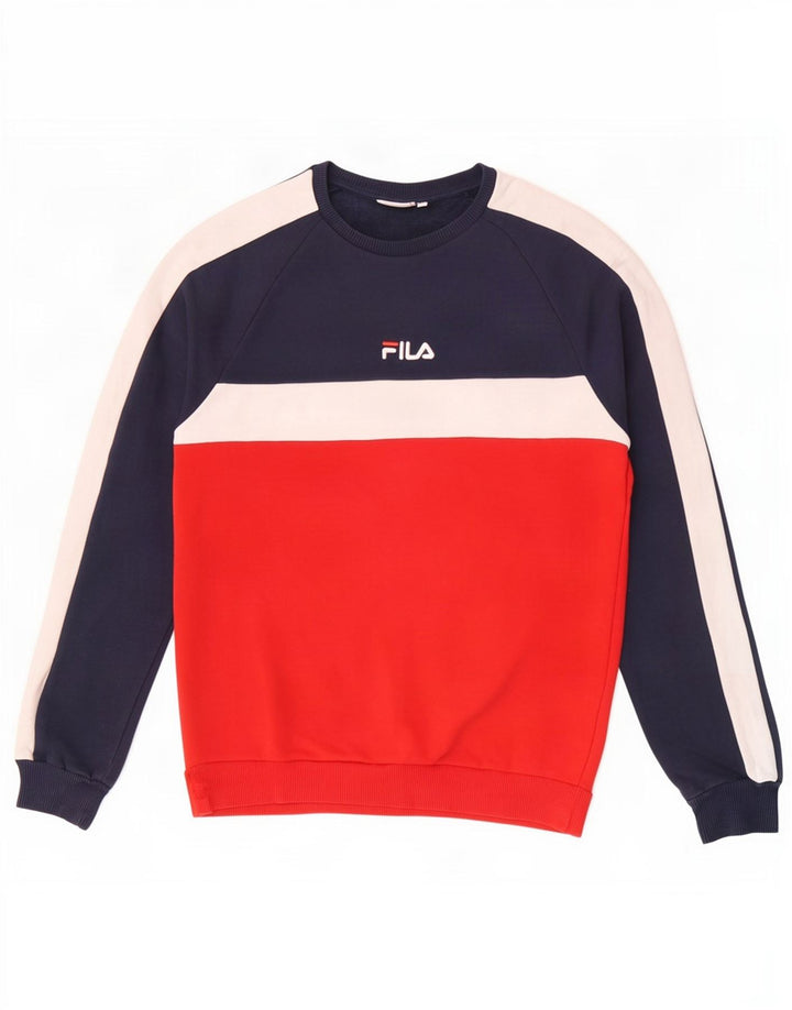 Fila moletom masculino jumper médio azul marinho algodão colorblock