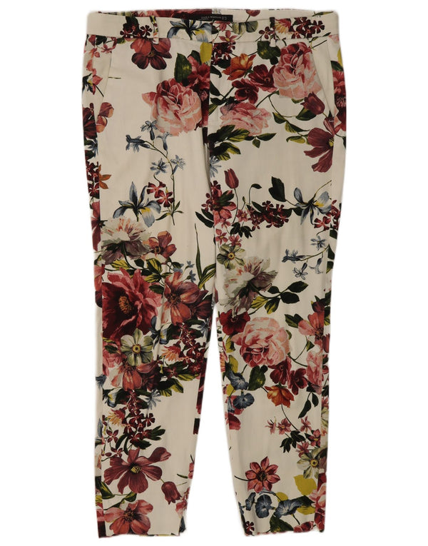 Zara Calça Chino Feminina Slim EU 40 Médio W30 L27 Algodão Floral Branco