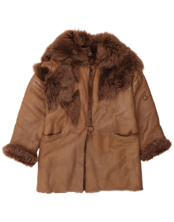 Casaco feminino vintage de shearling IT 42 marrom médio
