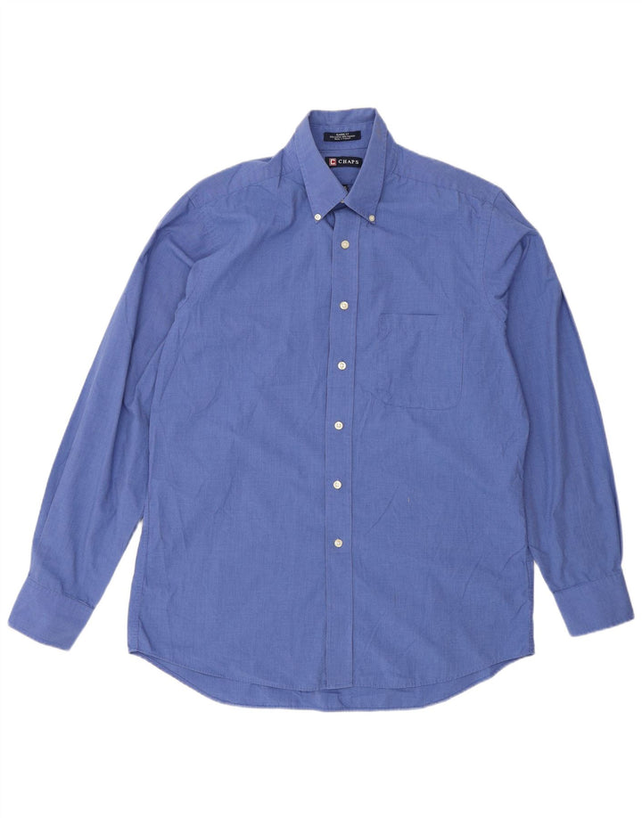 Camisa masculina Chaps Classic Fit tamanho 15 1/2 algodão xadrez azul médio
