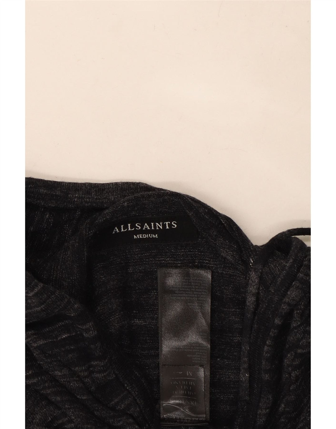 Suéter cardigã masculino All Saints com capuz, algodão listrado preto médio