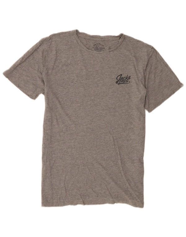 Camiseta gráfica masculina Jack & Jones grande algodão cinza