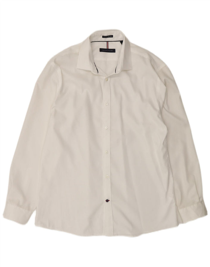 Tommy Hilfiger Mens Slim Fit Camisa Tamanho 16 Grande Branco