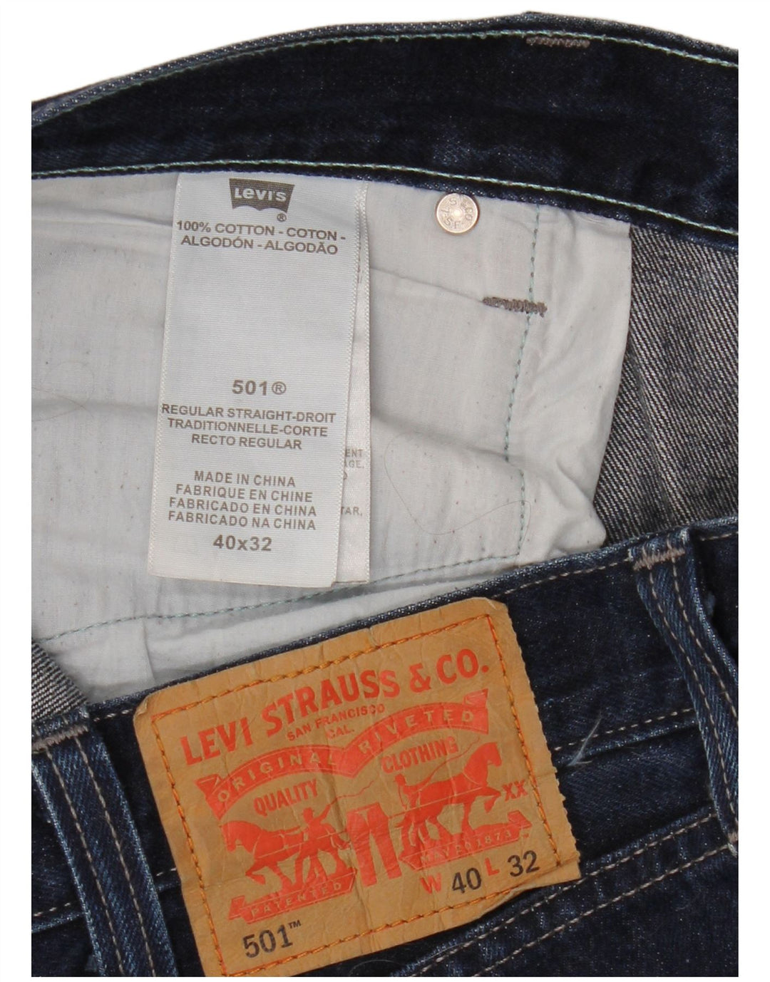 Levi's Masculino 501 Straight Jeans W40 L32 Azul Marinho Algodão