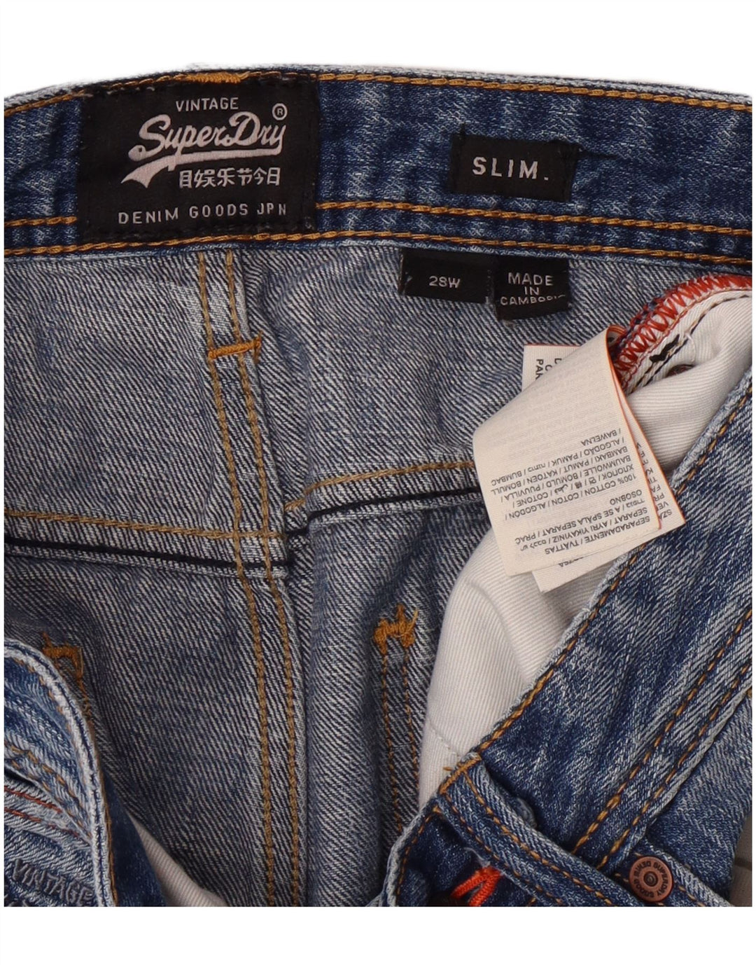 Shorts jeans slim masculino SUPERDRY desgastado W28 algodão azul médio