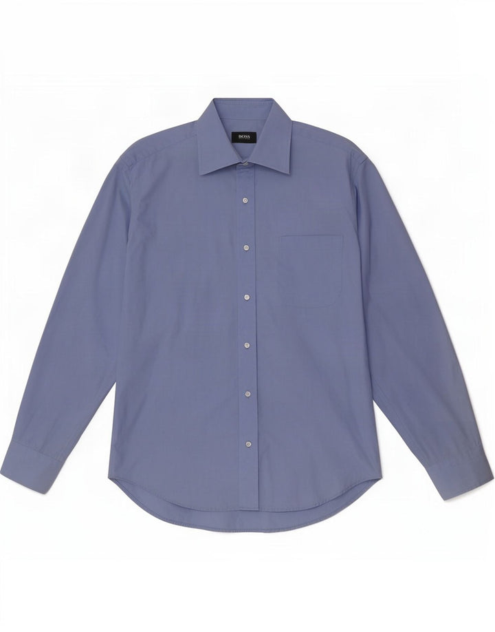 Camisa masculina Hugo Boss tamanho 39 15 1/2 algodão azul médio