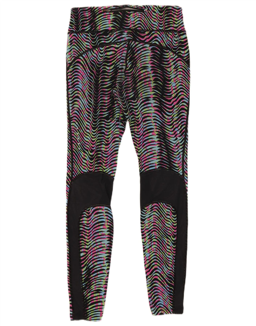 Nike Womens Dri Fit Leggings UK 12 Médio Multicolorido Listrado Nylon