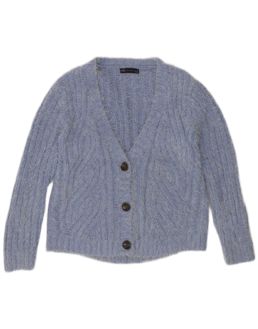 Suéter cardigã feminino Marks & Spencer UK 14 poliéster azul médio
