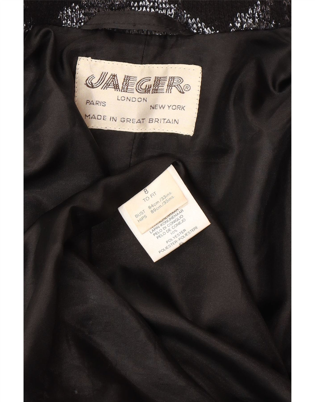 Sobretudo feminino grande aberto JAEGER Reino Unido 8 lã floral cinza pequena