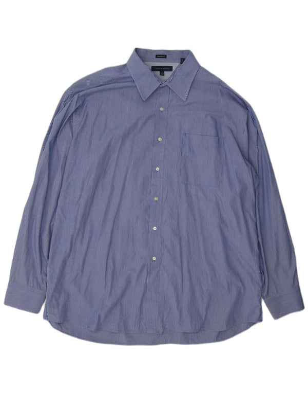 Camisa masculina Tommy Hilfiger de ajuste regular tamanho 18 2XL algodão listrado azul