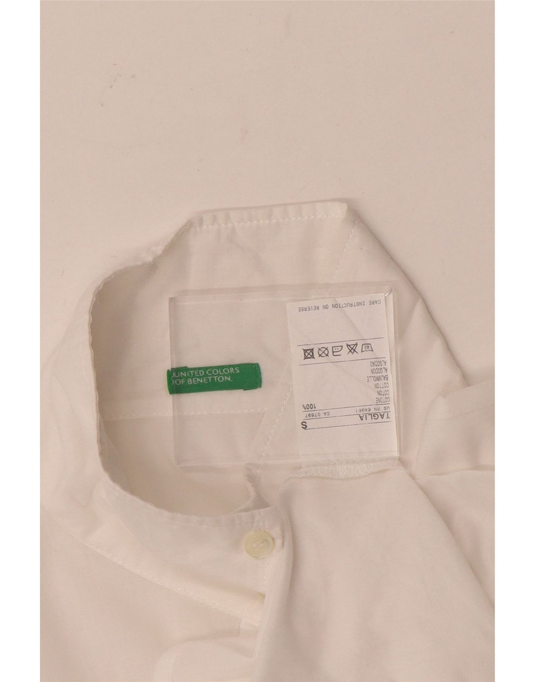 Camisa feminina Benetton UK 10 pequena algodão branco