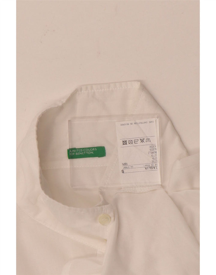 Camisa feminina Benetton UK 10 pequena algodão branco