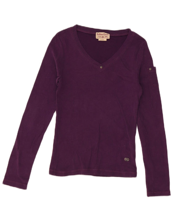 Top feminino Marlboro Classics manga comprida Reino Unido 14 grande algodão roxo