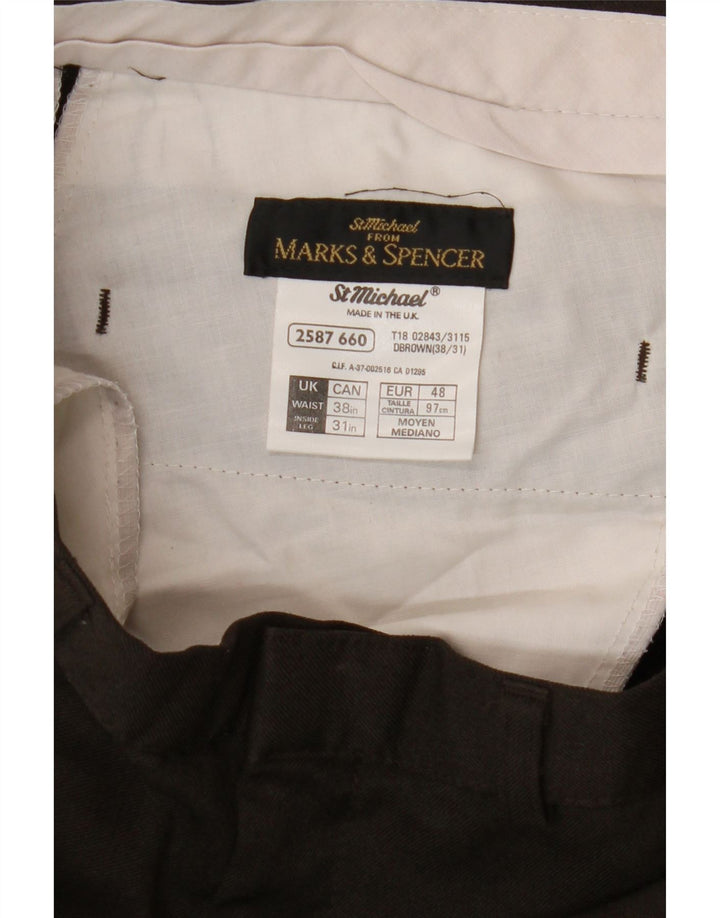 Calça casual masculina cônica Marks & Spencer W38 L31 poliéster marrom