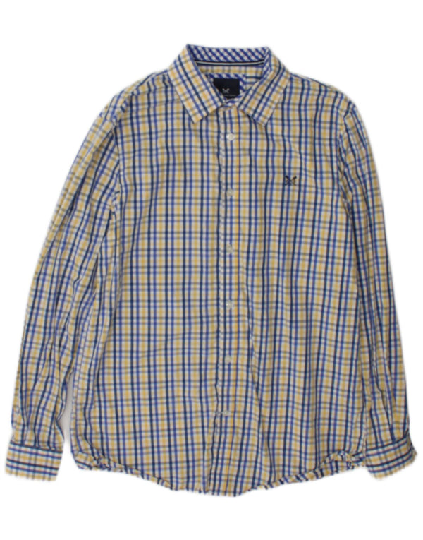 Camisa masculina clássica de ajuste da Crew Clothing algodão xadrez azul médio