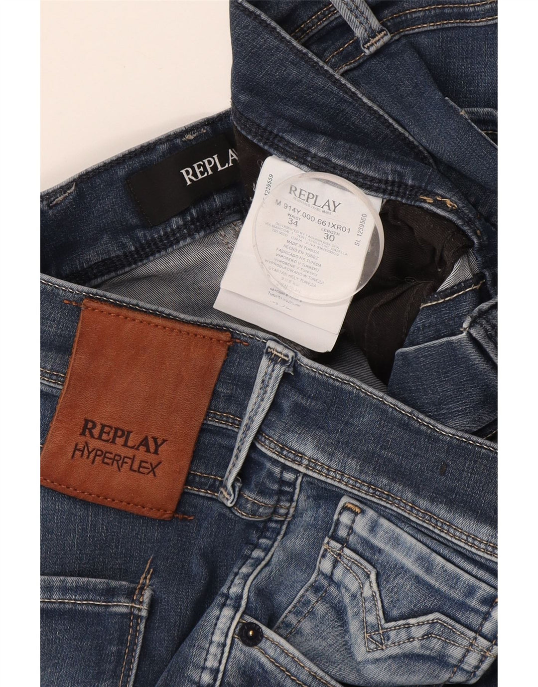 REPLAY Masculino Anbass Slim Jeans W34 L30 Azul Algodão