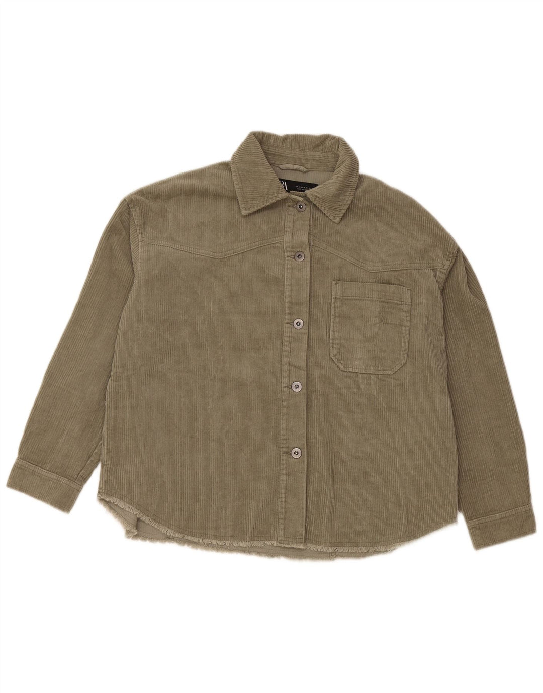 Camisa feminina oversized de veludo ZARA Reino Unido 10 algodão verde pequeno