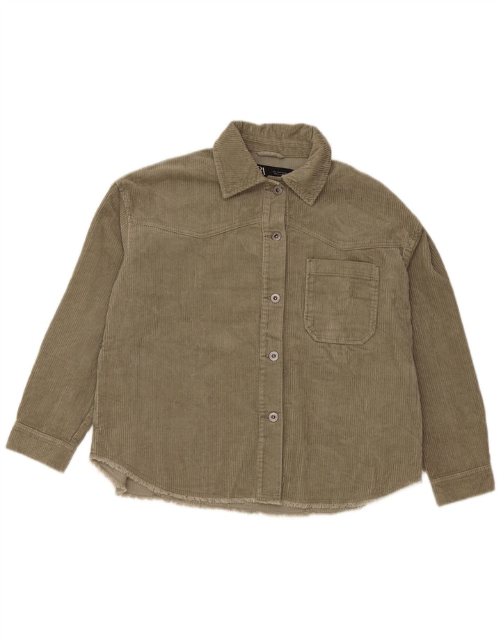 Camisa feminina oversized de veludo ZARA Reino Unido 10 algodão verde pequeno