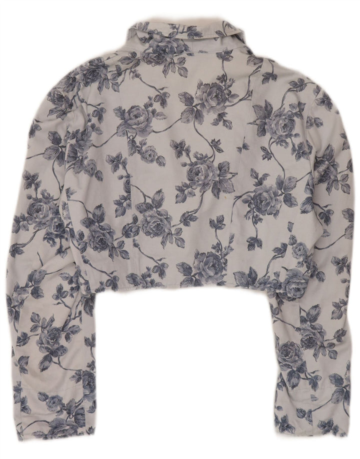 Jaqueta Bolero Feminina Vintage com 1 Botão Reino Unido 14 Floral Azul Médio