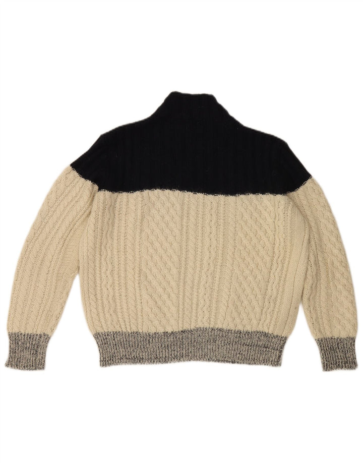 Suéter feminino Slam com gola tartaruga UK 14 bloco colorido branco médio
