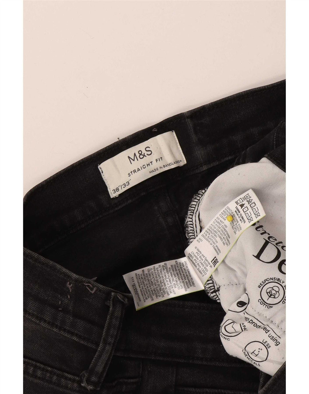 Jeans retos masculinos Marks & Spencer W38 L33 algodão preto