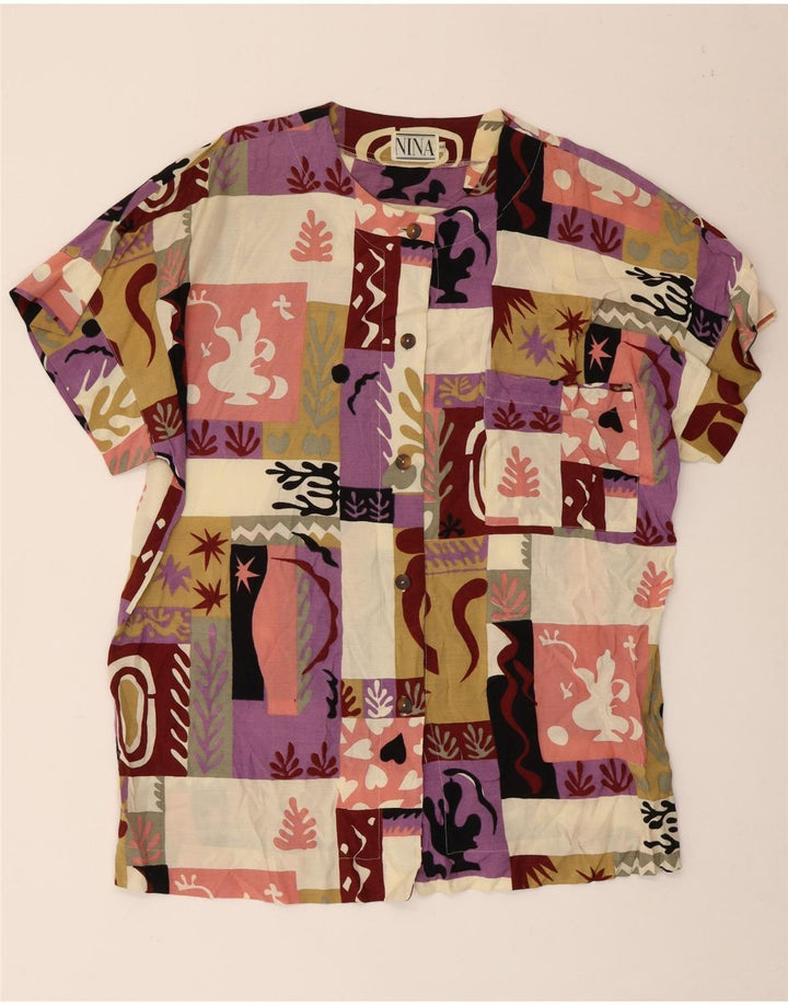 Blusa feminina de manga curta Nina Reino Unido 18 XL patchwork multicolorido