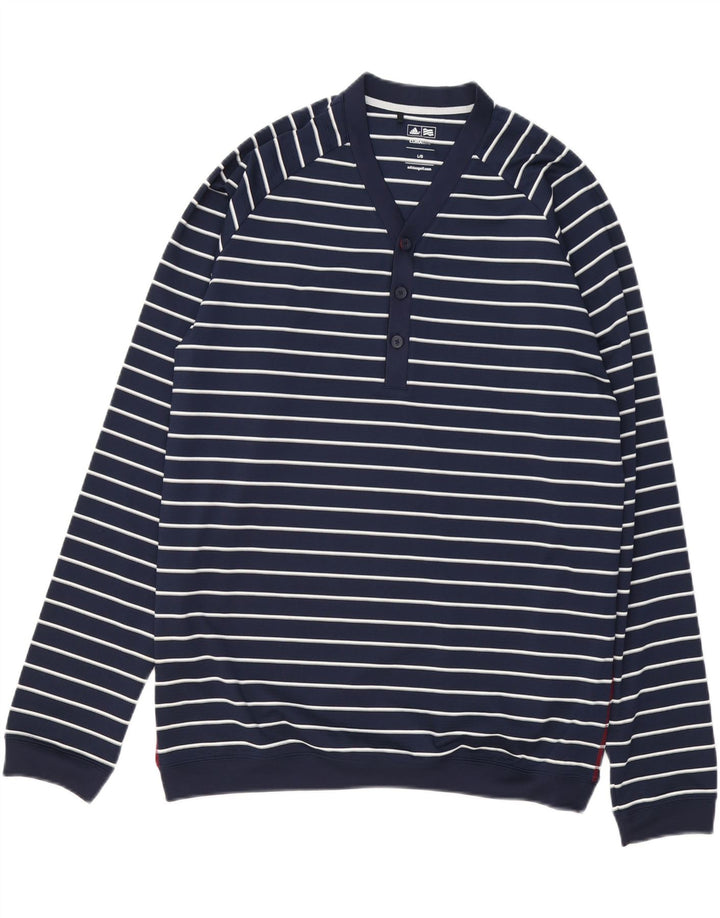 Adidas Mens Climalite Moletom Jumper Grande Azul Marinho Listrado Poliéster