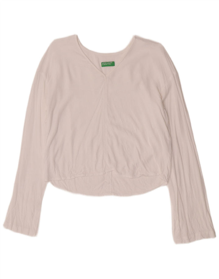 Benetton Crop Top Feminino Manga Longa UK 10 Pequeno Viscose Branca
