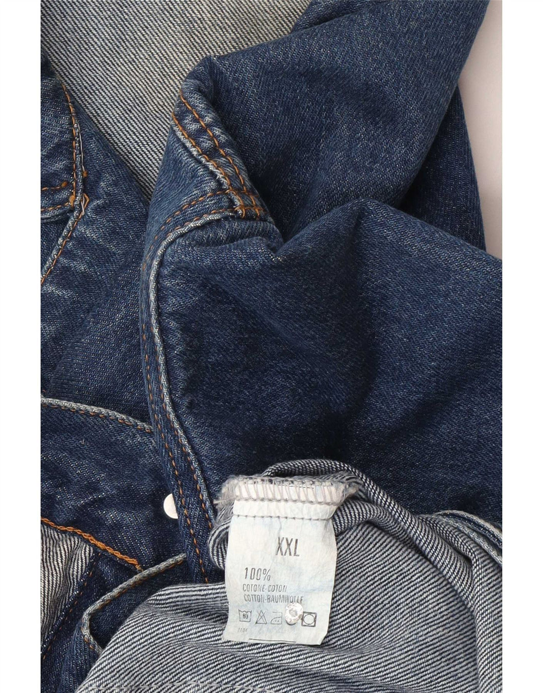 Jaqueta jeans masculina vintage UK 44 2XL algodão azul