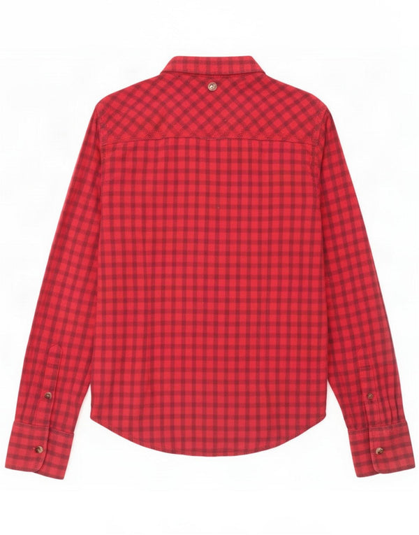 Camisa de flanela feminina Superdry Reino Unido 12 algodão guingão vermelho médio