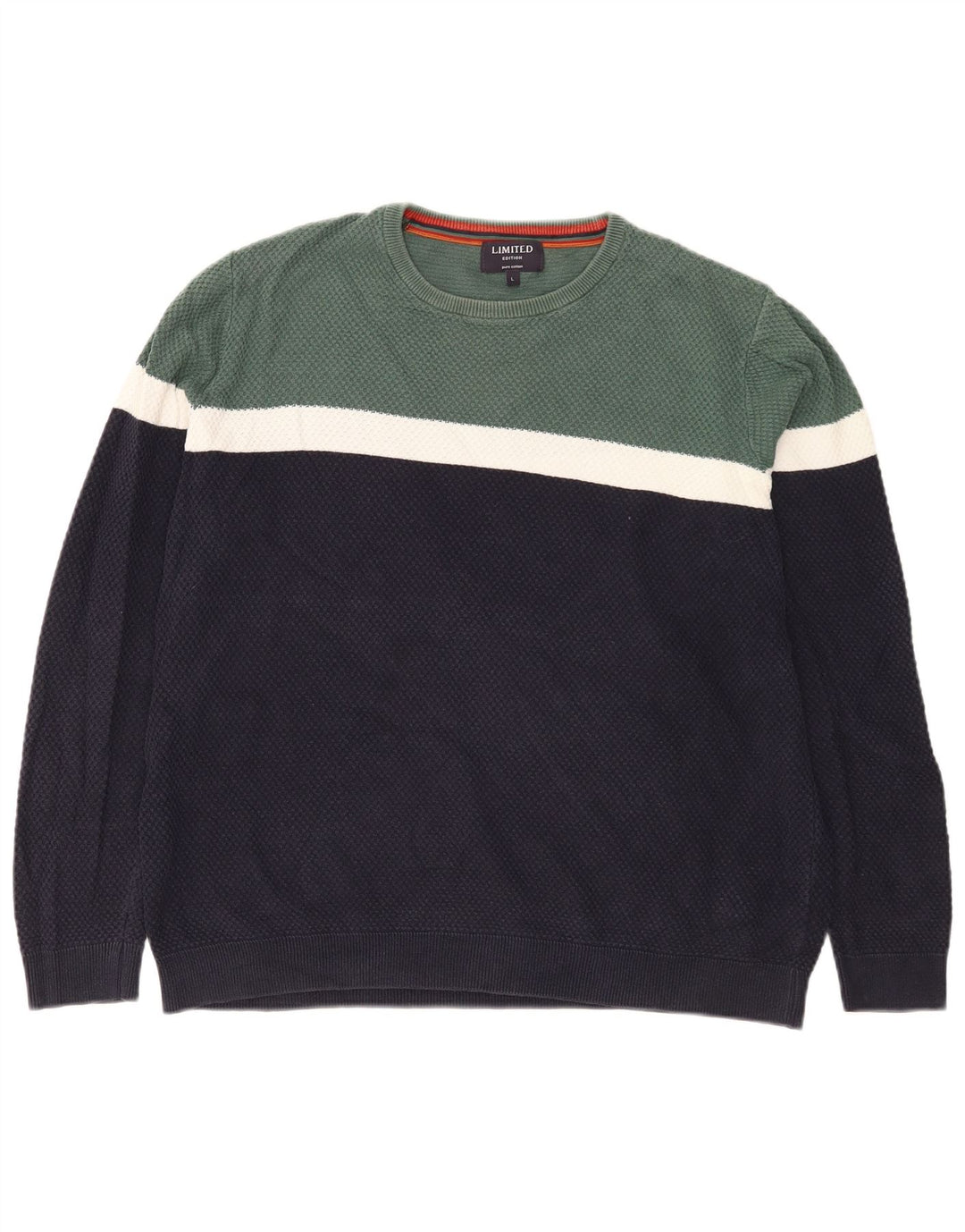 Suéter masculino Marks & Spencer com gola redonda grande bloco colorido azul marinho