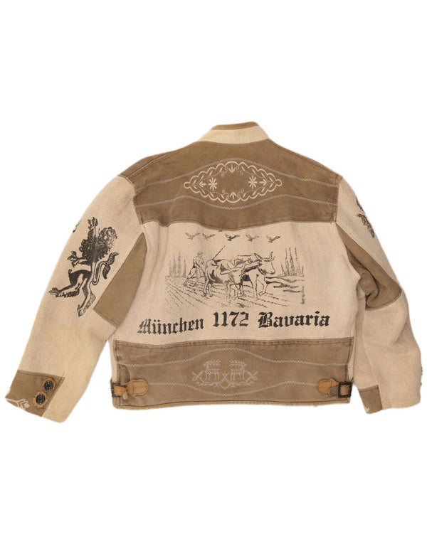 Skandal Mulher Trachten Graphic Suede Duffle Jacket Reino Unido 18 XL Bege