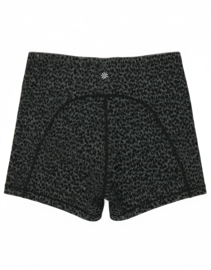 Shorts esportivos femininos Athleta UK 8 poliéster estampado animal cinza pequeno