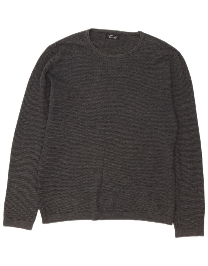 Zara Suéter masculino com gola redonda grande cinza