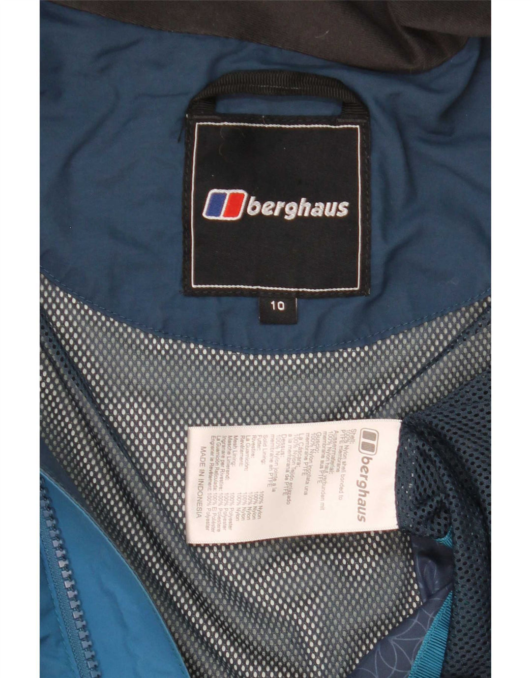 Jaqueta de chuva feminina grande com capuz Berghaus Reino Unido 10 bloco colorido azul pequeno