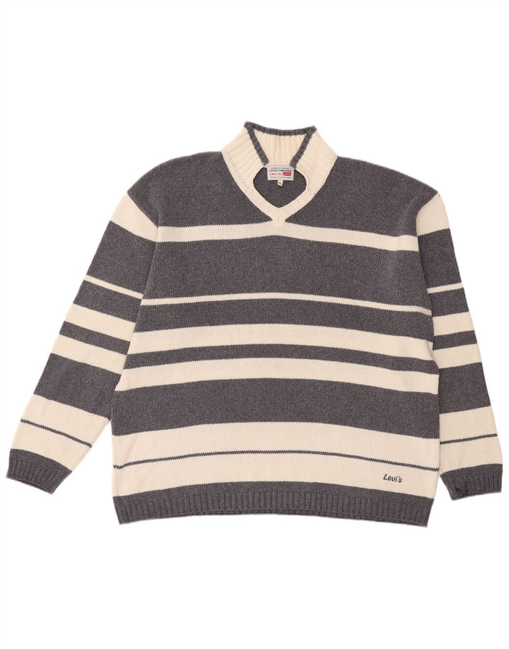 Suéter masculino Levi's com gola V e algodão listrado cinza XL