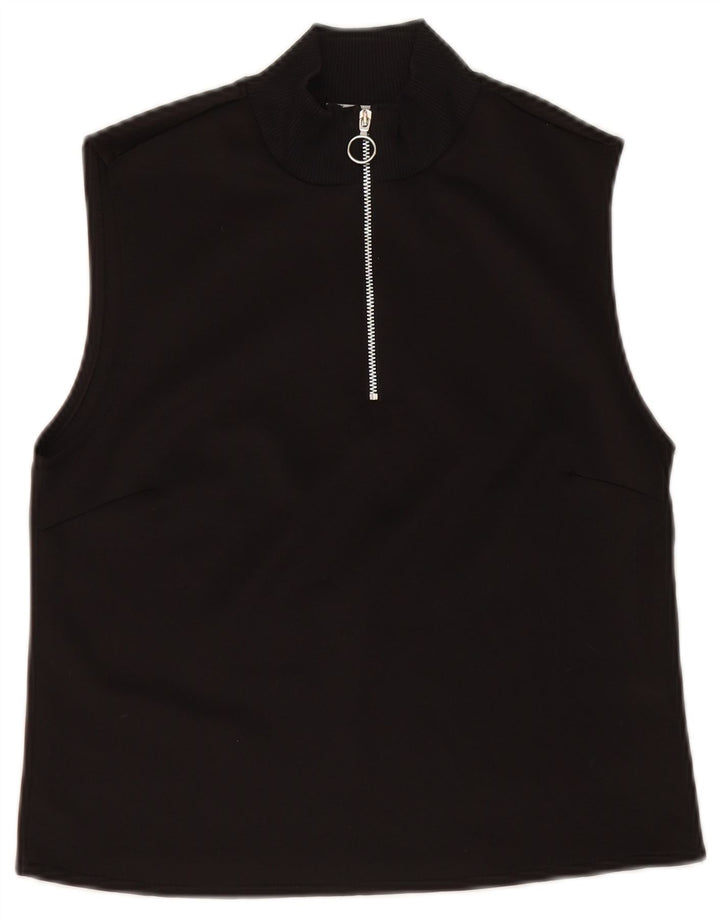 Zara Womens Crop Top UK 12 Médio Algodão Preto