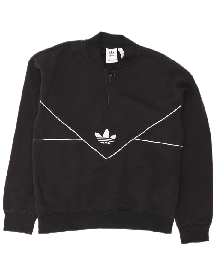 Adidas Mens Zip Neck Moletom Jumper Médio Algodão Preto