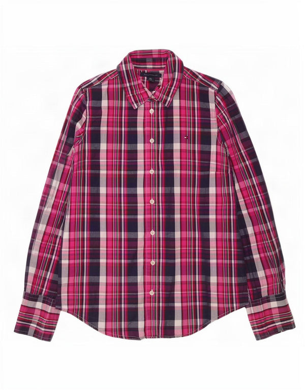 Camisa Tommy Hilfiger Feminina UK 10 Pequeno Algodão Xadrez Rosa