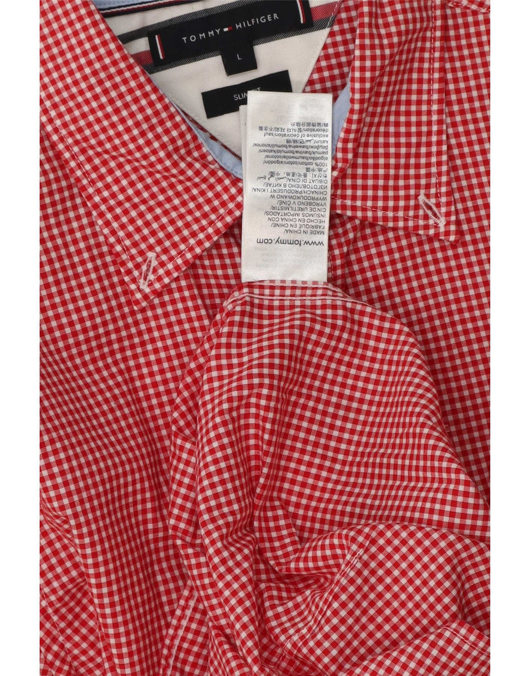 Tommy Hilfiger Camisa masculina Slim Fit grande algodão vermelho guingão